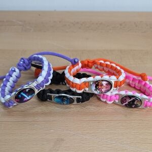 Colorful Braided Paracord Charm Bracelets - Purple, Black, Orange, Pink 4